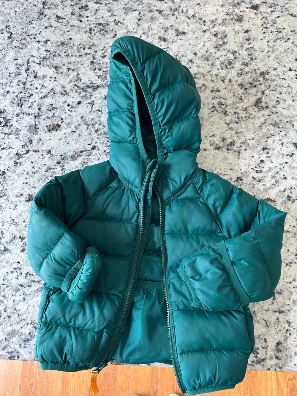 wonder nation 12 month Teal Hooded Puffer Jacket with Yellow Zip Pull